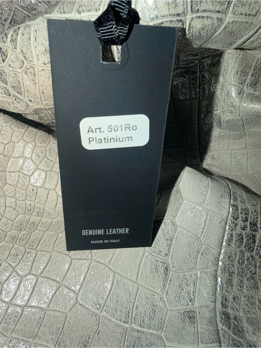 Metallic Croc-Embossed Tote Bag in Silver